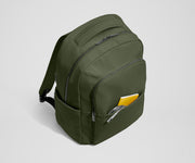 Front slip pocket with small notebook and charging cord