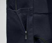 Close up view of the nylon material and exterior water bottle pocket