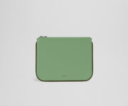 Front view of the small leather pouch with the Away logo