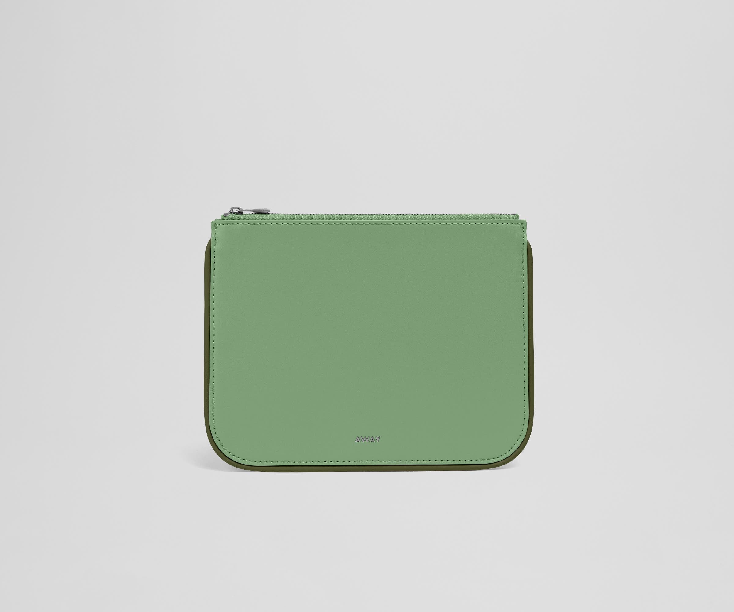 Front view of the small leather pouch with the Away logo