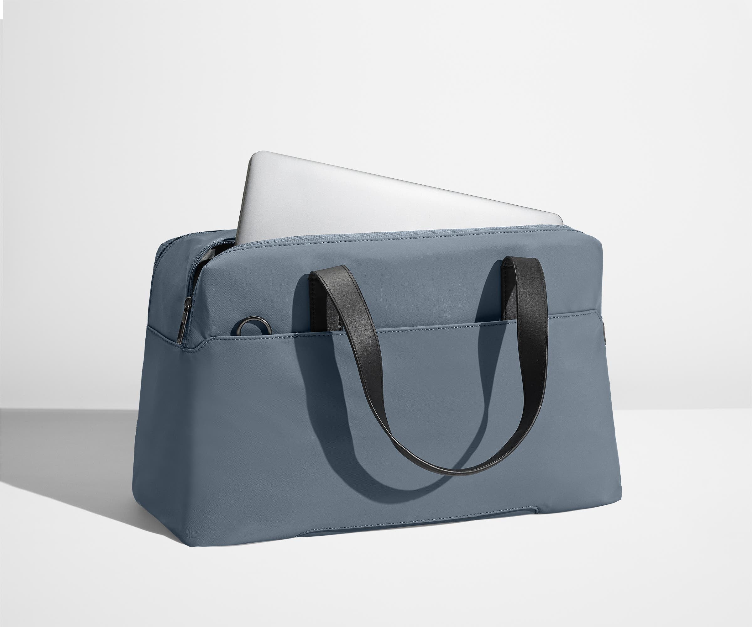 Laptop in the exterior laptop pocket that fits up to 16" devices