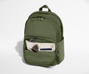 Green backpack with front pocket on a white background