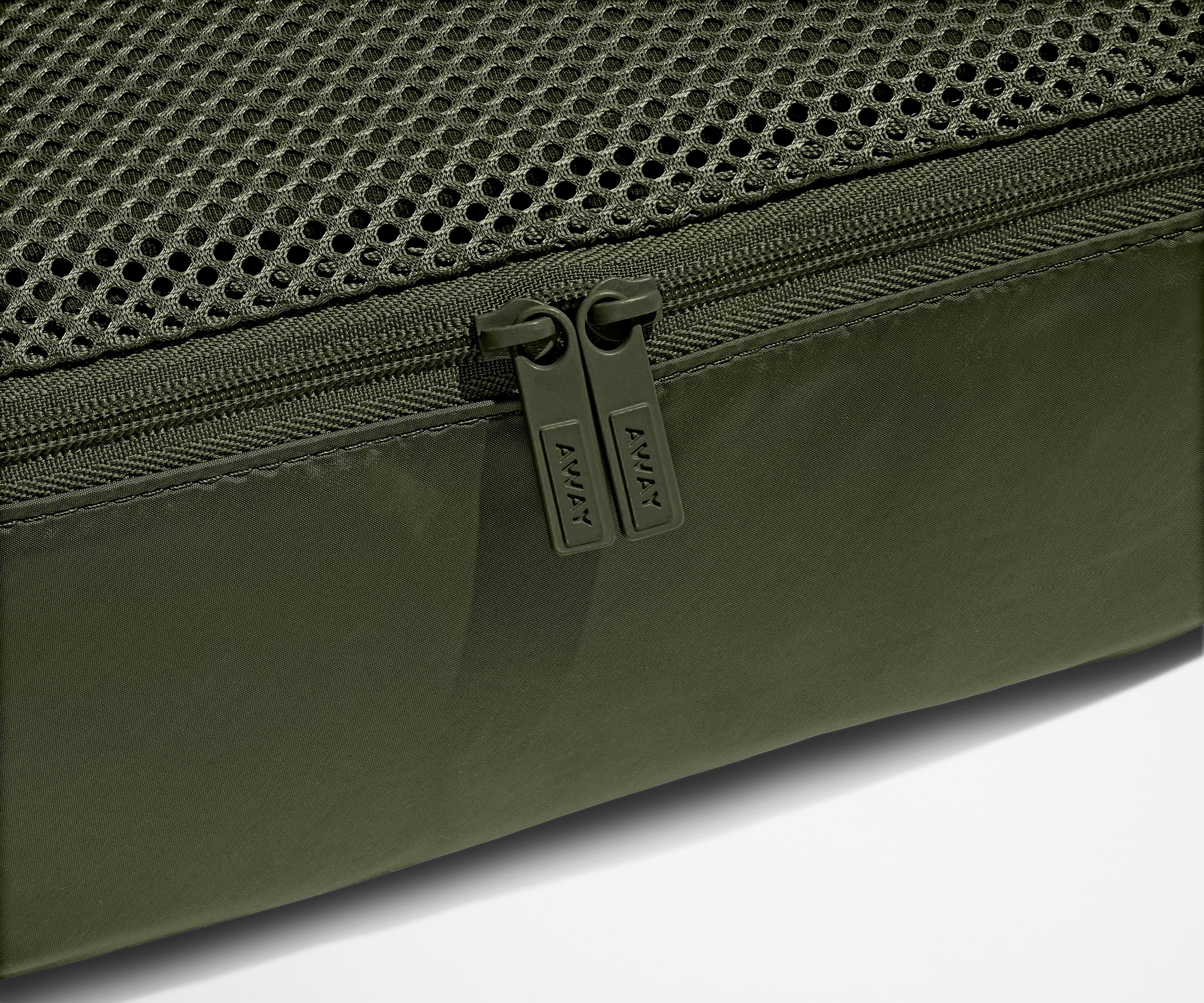 Close up view of the nylon Packing Cube and mesh top