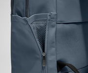 Close up view of the nylon material and exterior water bottle pocket