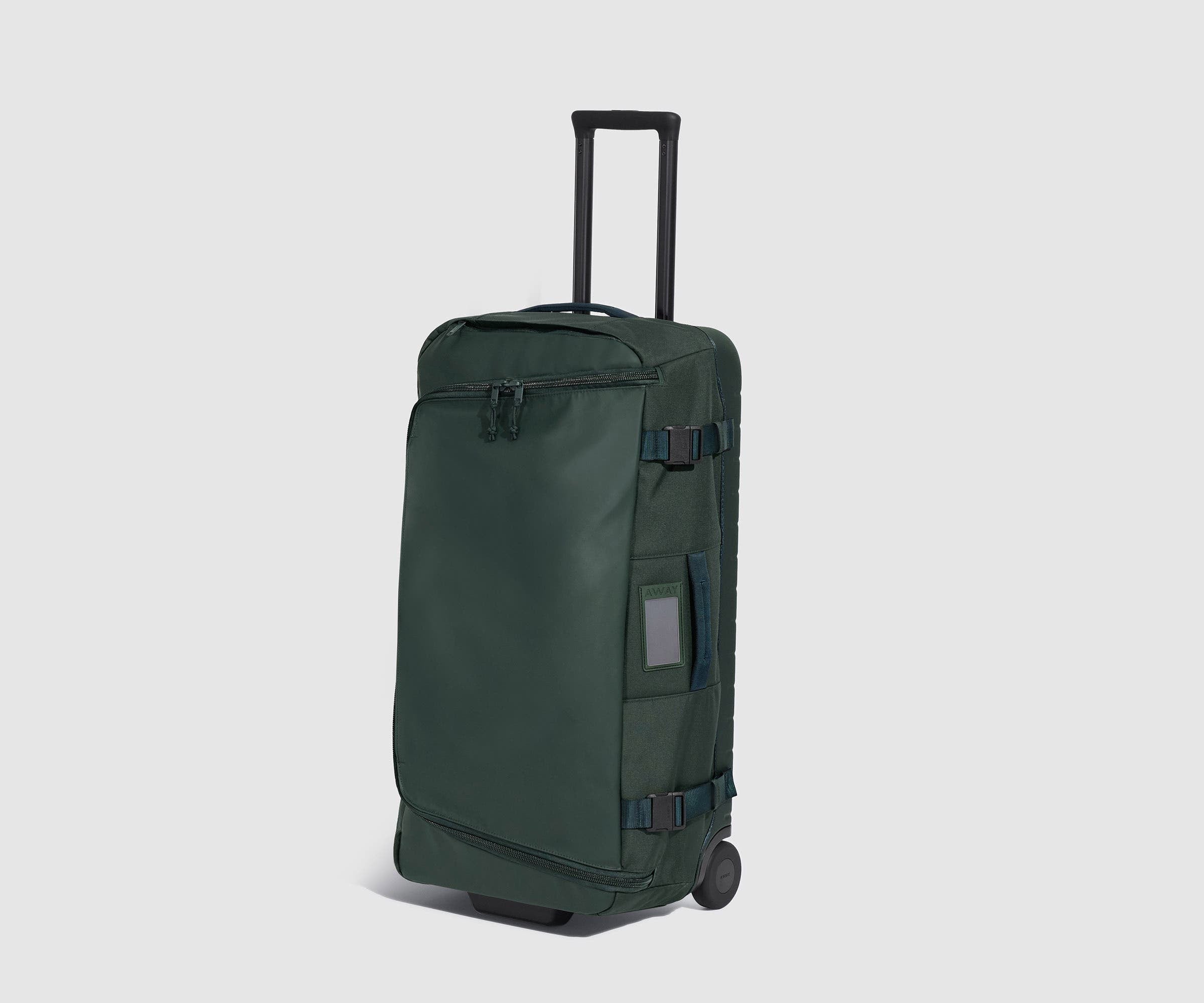 Angled view of the Active Rolling Duffle 85L, showing the side grab handles and ID luggage tag window 